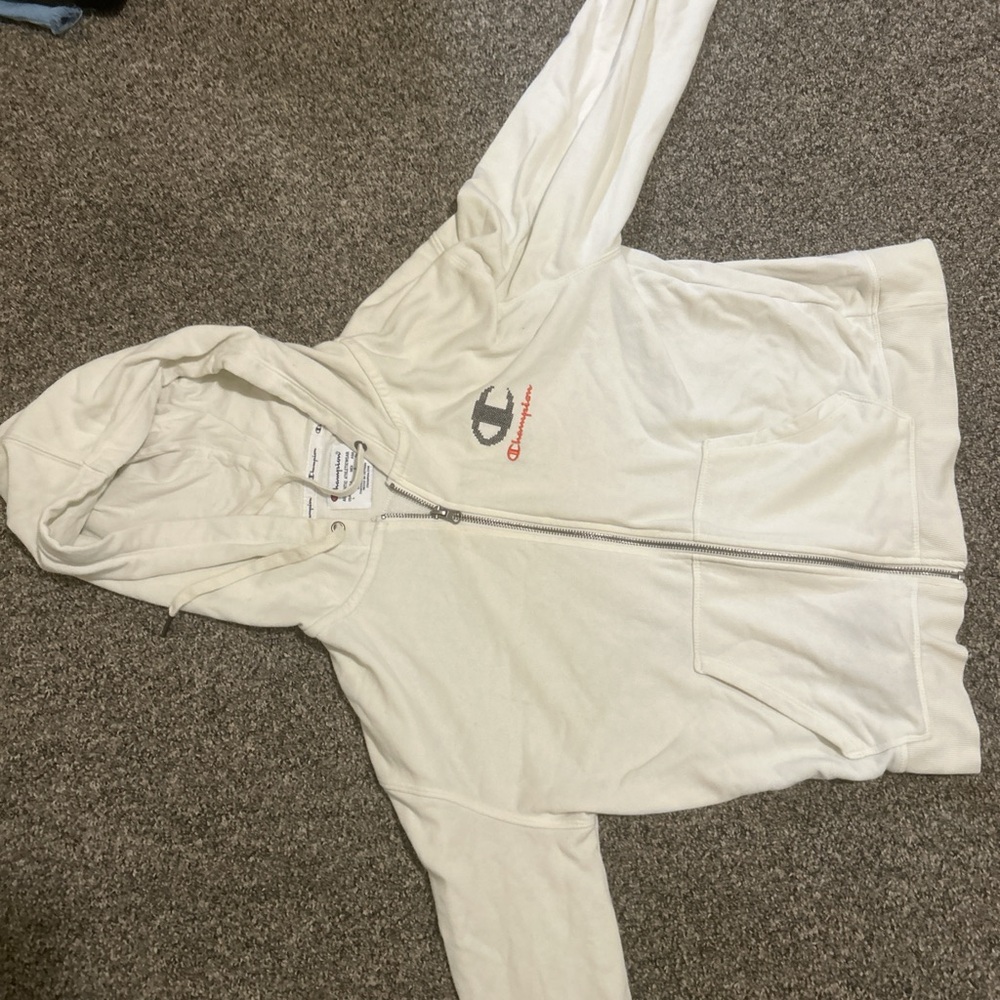 Champion White Hoodie with Large Hood and Cozy Texture